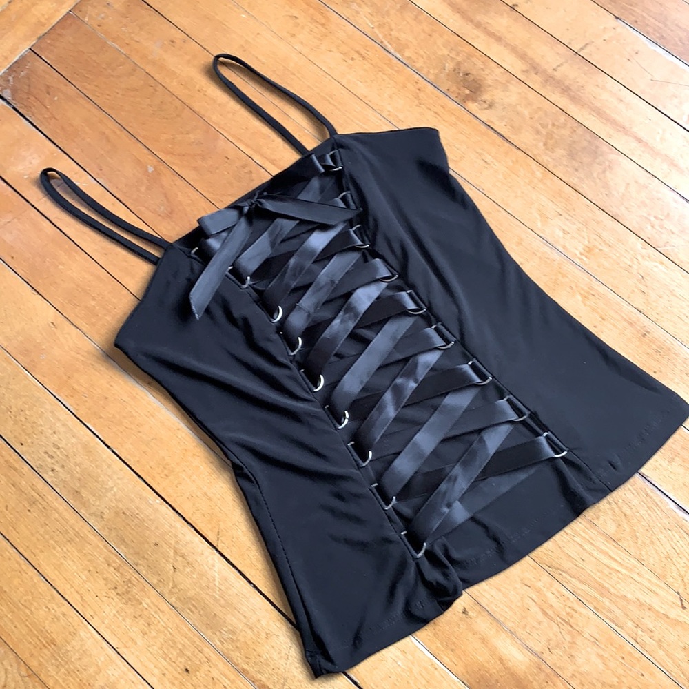 Lace-up corset inspired light weight cami 🖤 Lolita, mall goth, y2k, cute small